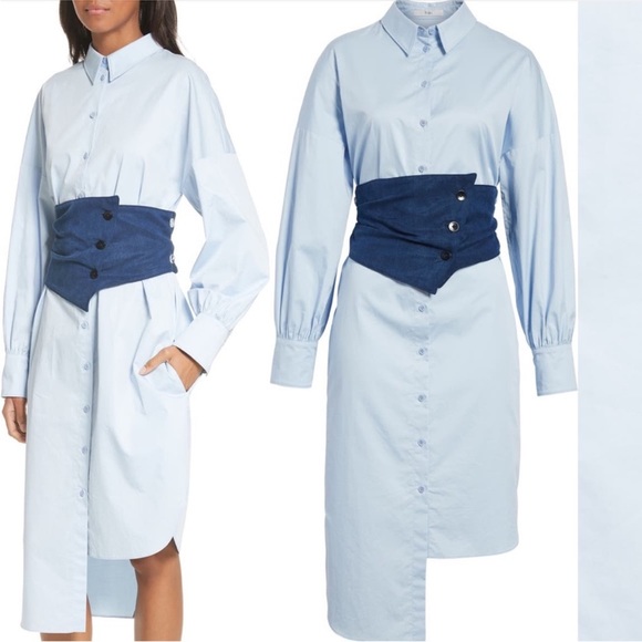 Tibi Dresses & Skirts - Tibi XS Corset Shirtdress Blue Cotton Poplin Midi Dress